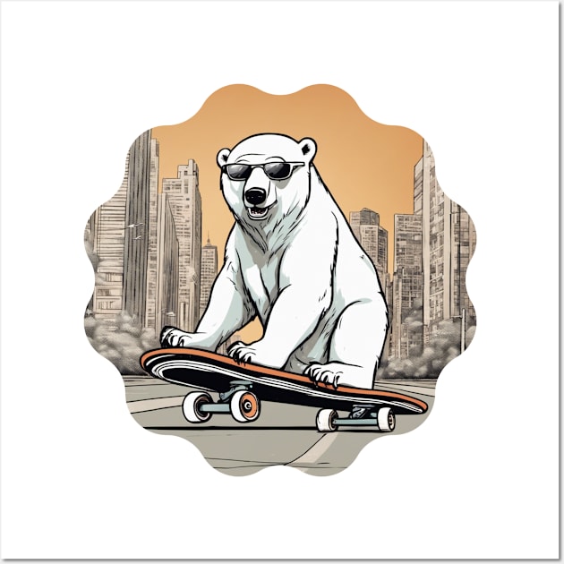 Urban Arctic Cruise: Ice Bear on Skate Wall Art by arti_media